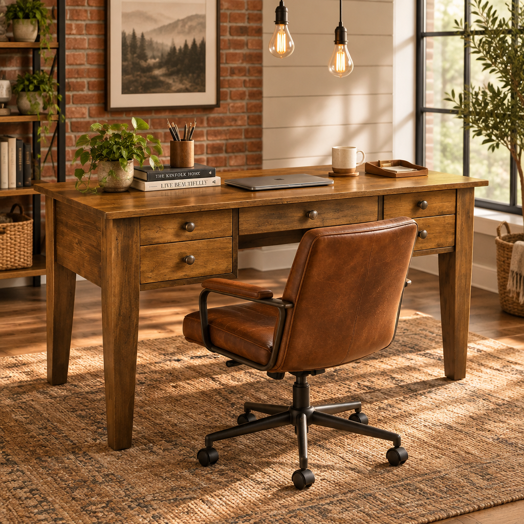 Renzo 5 Drawer Desk w/Tapered Legs
