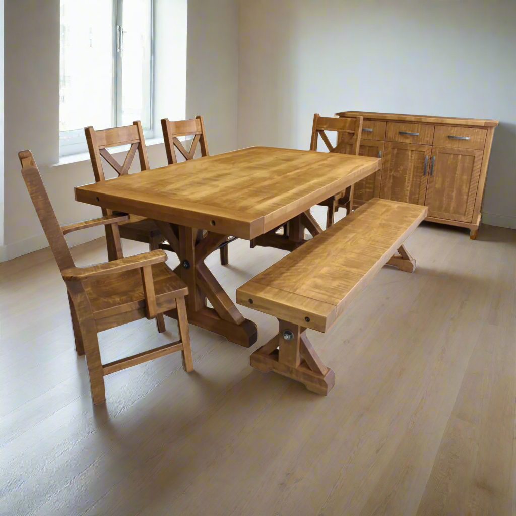 Table à manger en bois massif Chesapeake + 2 rallonges de 40 cm