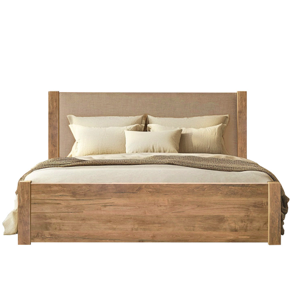 Devon Solid Wood Bed With Fabric Headboard