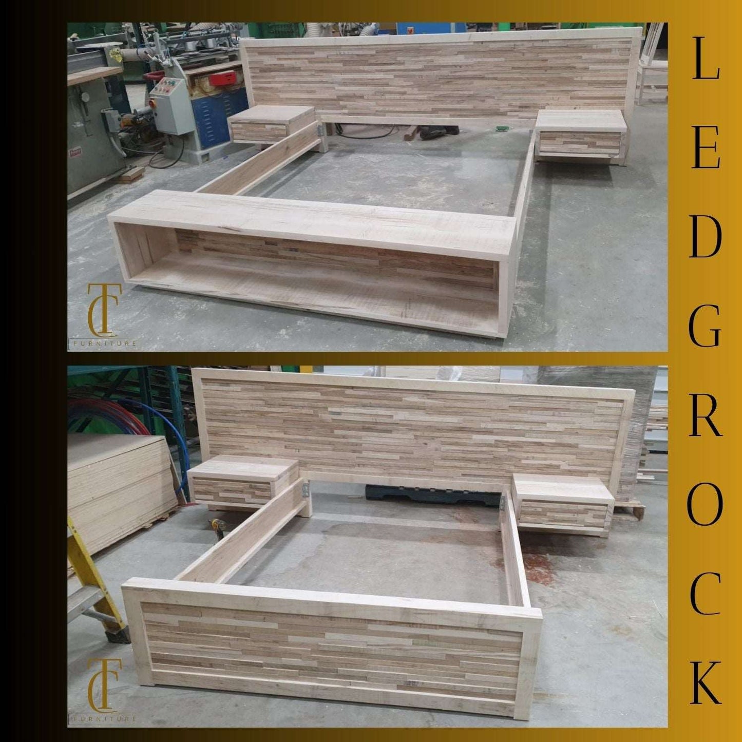 Ledge Rock Solid Wood Bed With Double Floating Nightstand