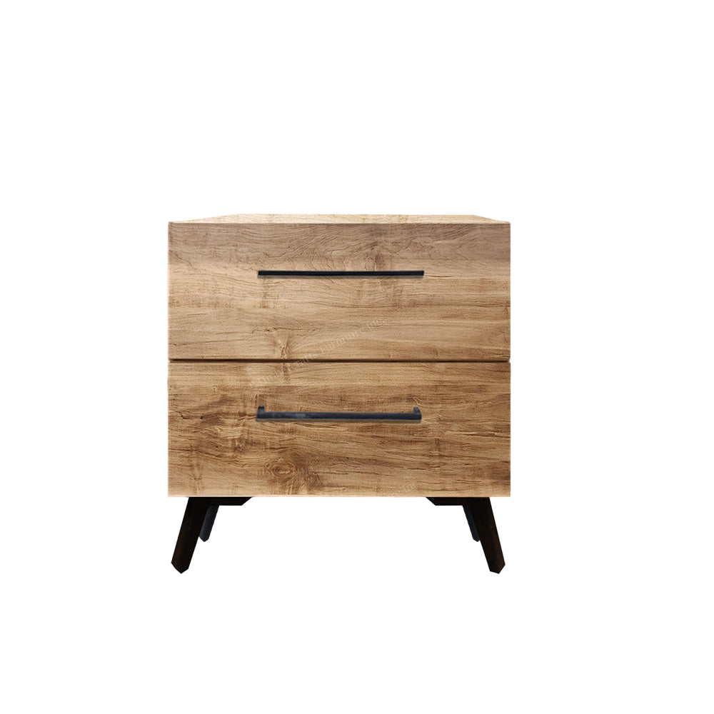 Wooden nightstand with two drawers on a white background, featuring the TC Furniture logo.