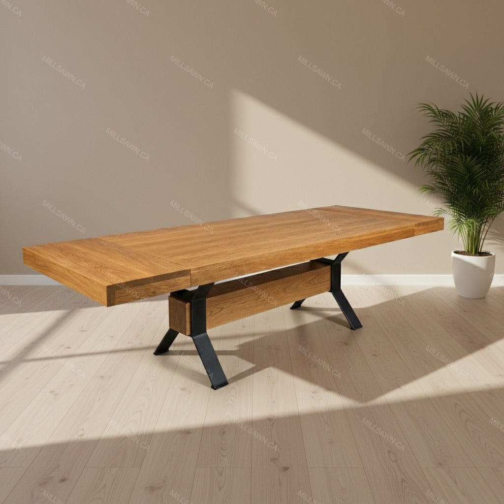 Ratcliffe Solid Wood Top With Metal Base Table + 2-16" End Leaves