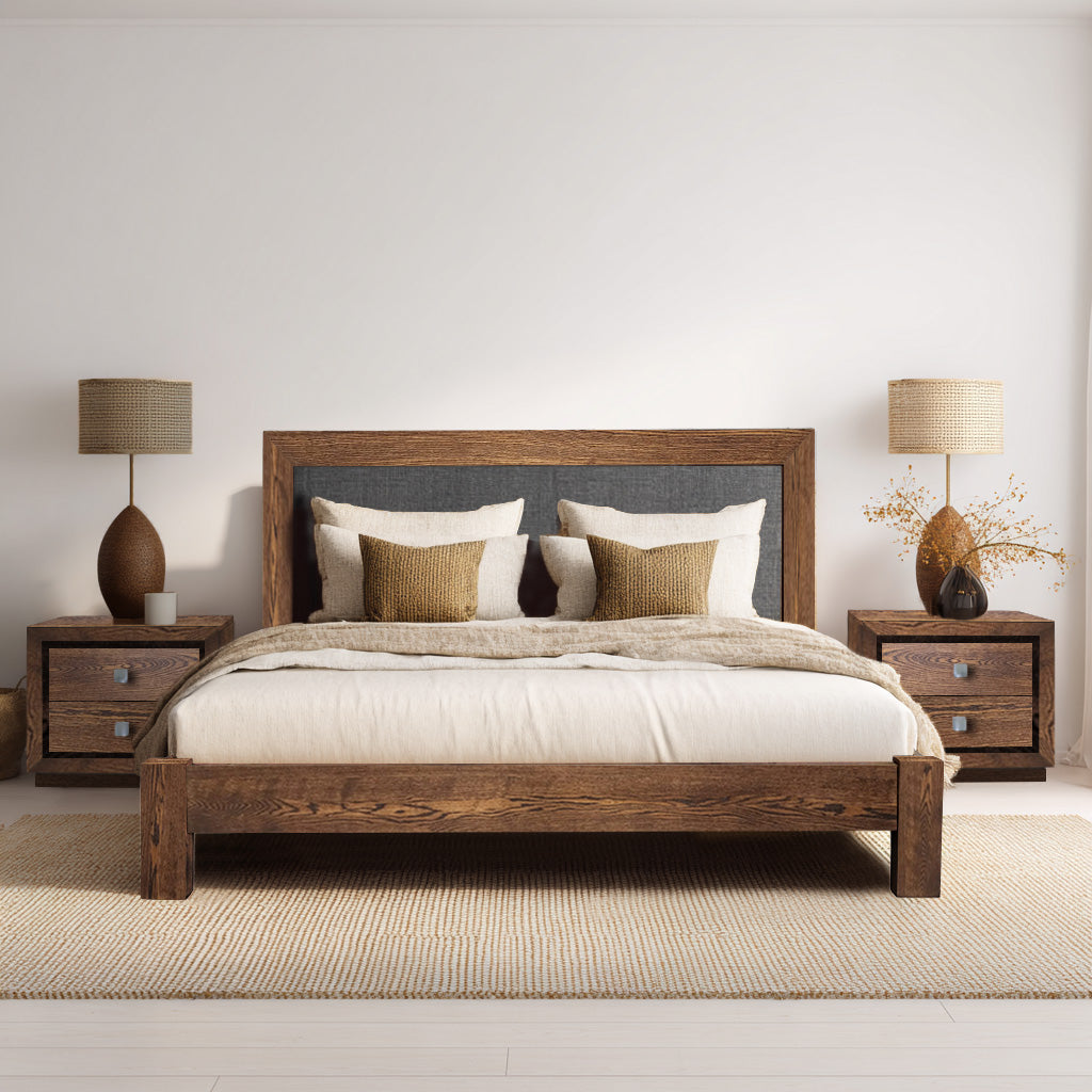 Thornhill Solid Wood Bed With Fabric Headboard