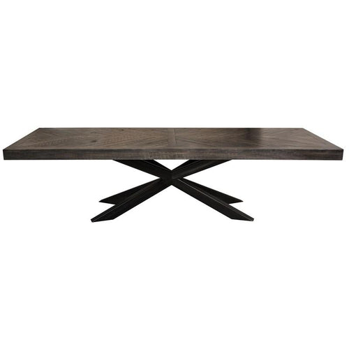 Herringbone Solid Wood Dining Table With Metal Base