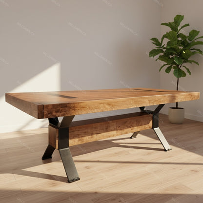 Arthur Philippe Solid Wood Top With Metal Base Dining Table