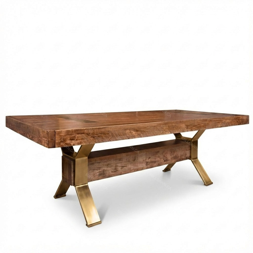 Arthur Philippe Solid Wood Top With Metal Base Dining Table