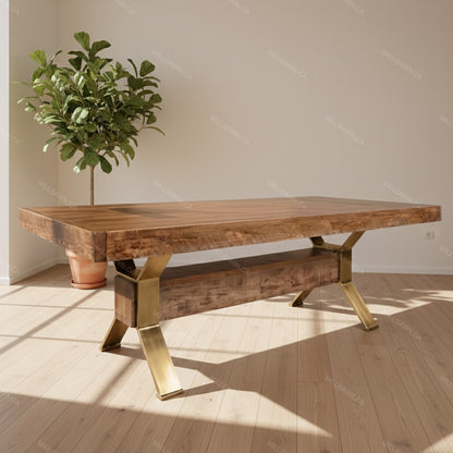 Arthur Philippe Solid Wood Top With Metal Base Dining Table