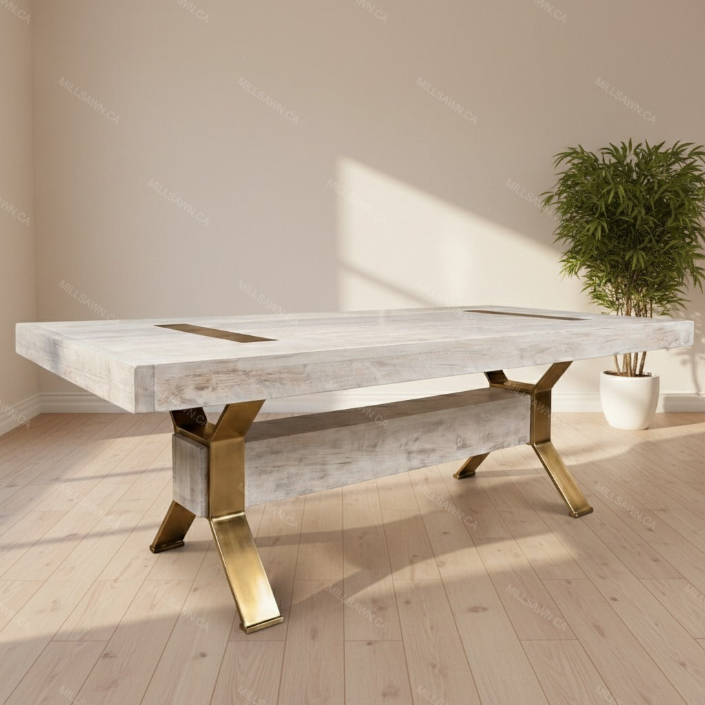 Arthur Philippe Solid Wood Top With Metal Base Dining Table
