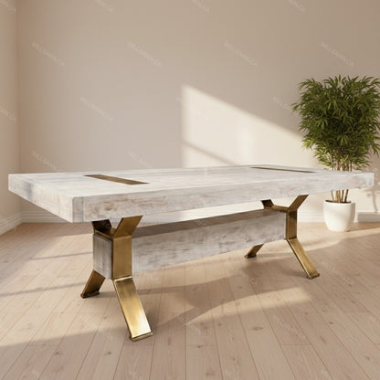 Arthur Philippe Solid Wood Top With Metal Base Dining Table