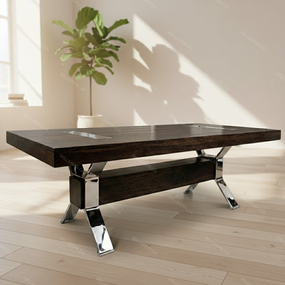 Arthur Philippe Solid Wood Top With Metal Base Dining Table