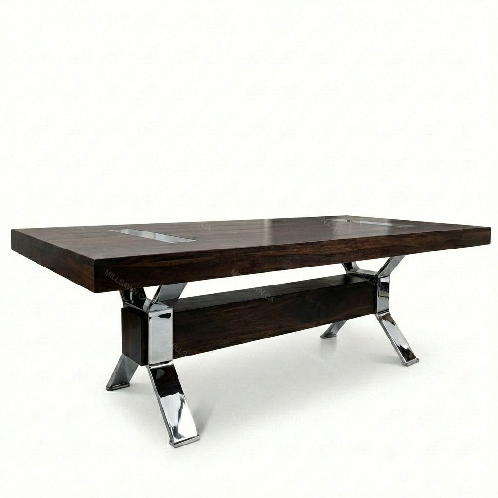 Arthur Philippe Solid Wood Top With Metal Base Table + 2-16" End Leaves