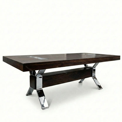 Arthur Philippe Solid Wood Top With Metal Base Table + 2-16" End Leaves