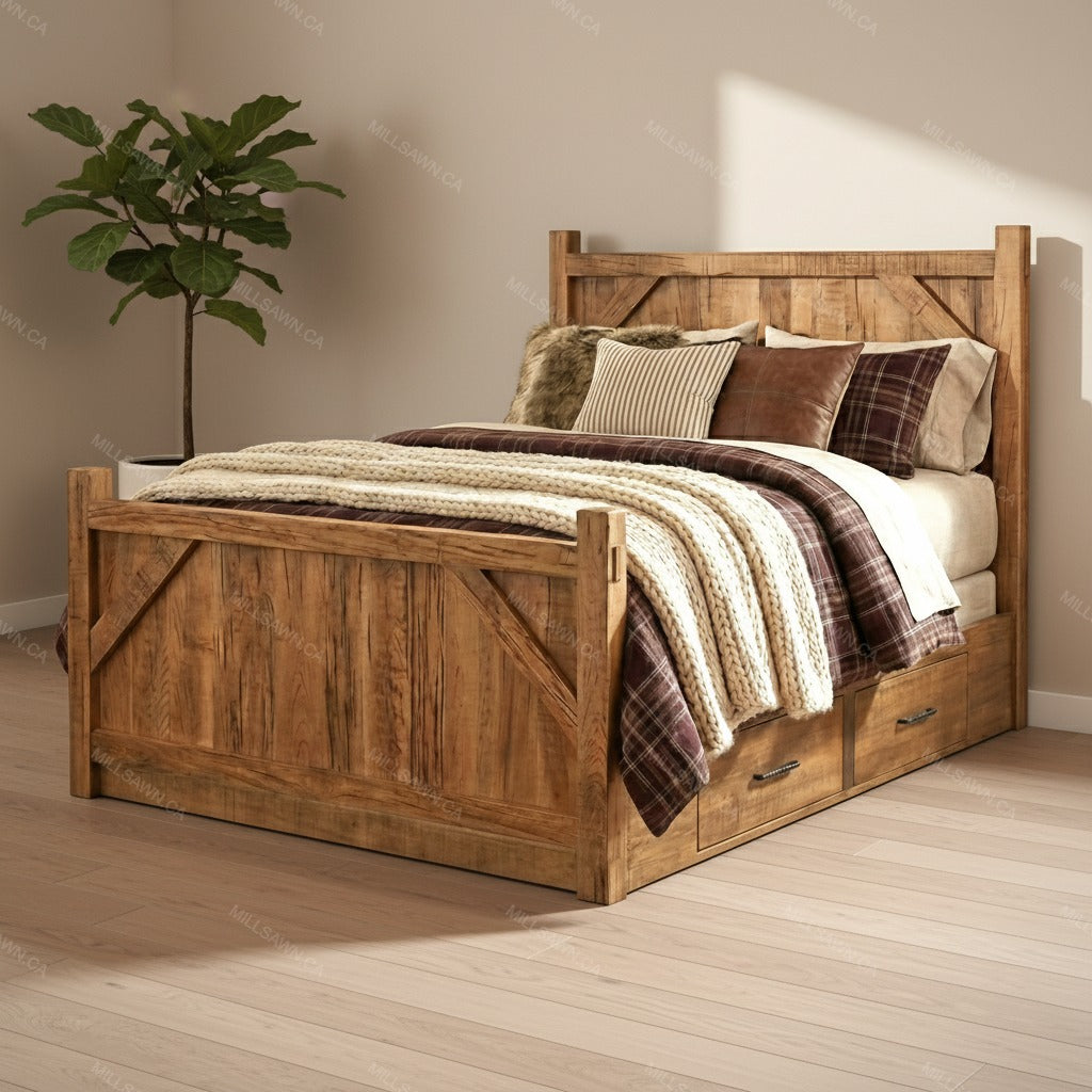 Barnwood Solid Wood Bed With Storage
