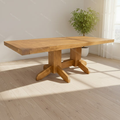 Benchmark Solid Wood Pedestal Dining Table With End Leaves