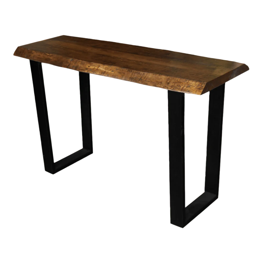 Table basse Bogart avec plateau en bois massif et base en métal