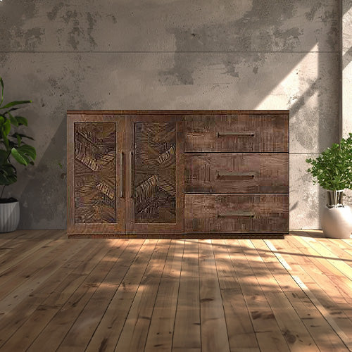Bristol Sideboard With Drawers - Herringbone Wood Door