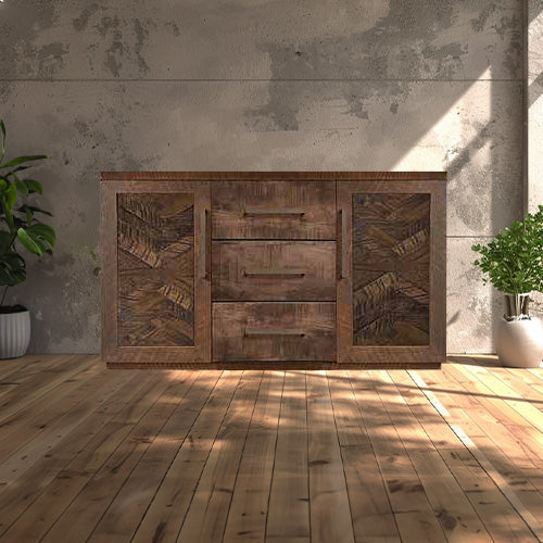 Bristol Sideboard With Drawers - Herringbone Wood Door