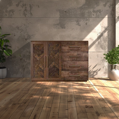 Bristol Sideboard With Drawers - Herringbone Wood Door