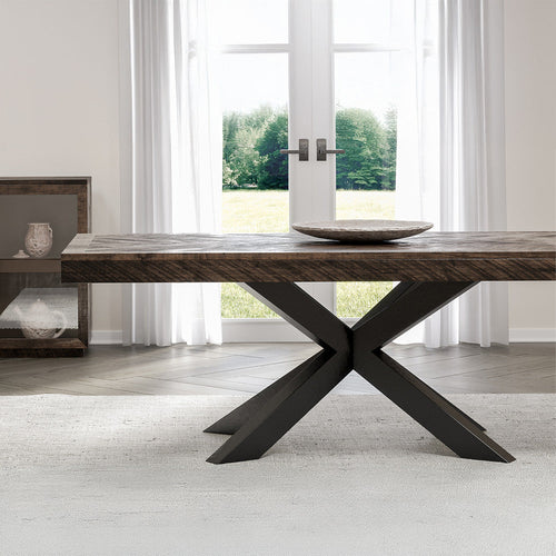 Herringbone Solid Wood Dining Table With Metal Base