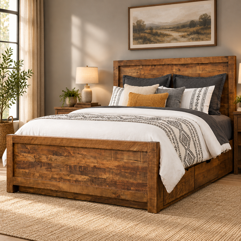 Cayman Solid Wood Bed With Storage