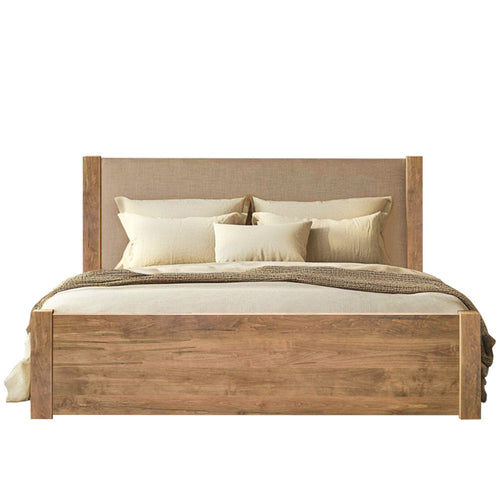 Devon Solid Wood Bed With Fabric Headboard