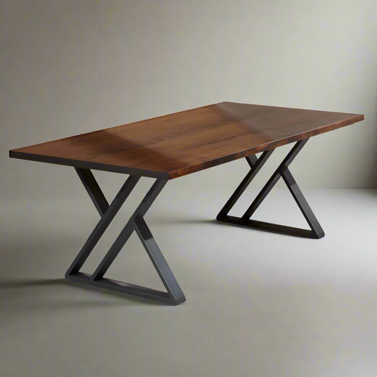 Zenith Solid Wood Dining Table Top With Metal Base