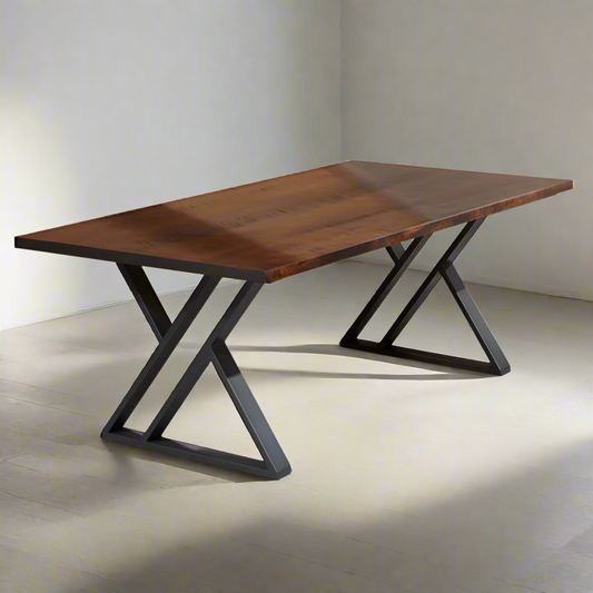 Zenith Walnut Solid Wood Dining Table Top With Metal Base