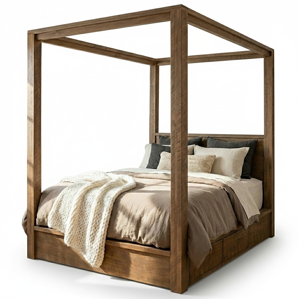 Lit à baldaquin en bois massif Greystone