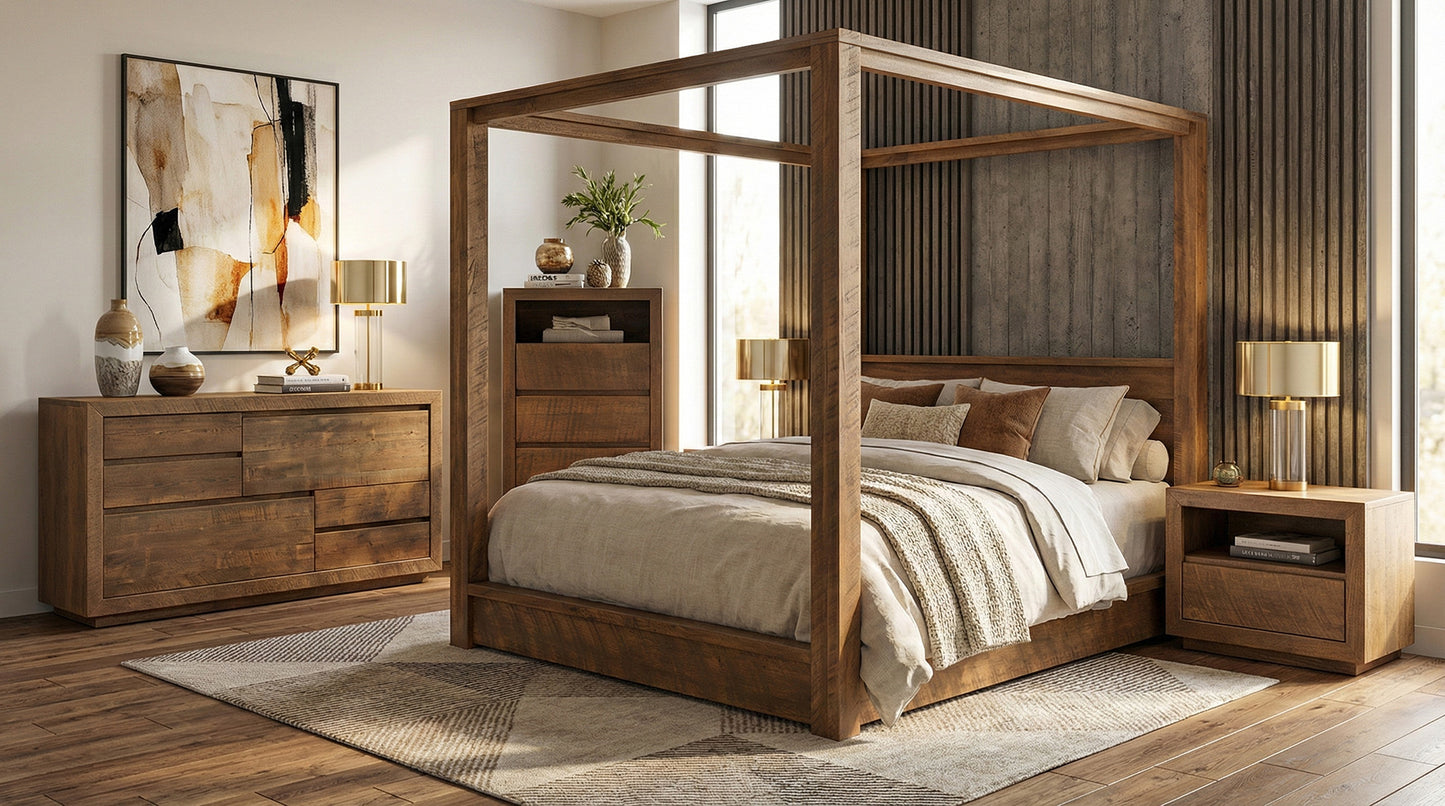 Lit à baldaquin en bois massif Greystone