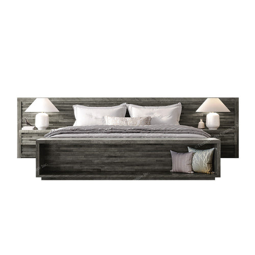 Lit en bois massif Ledge Rock avec table de chevet flottante double