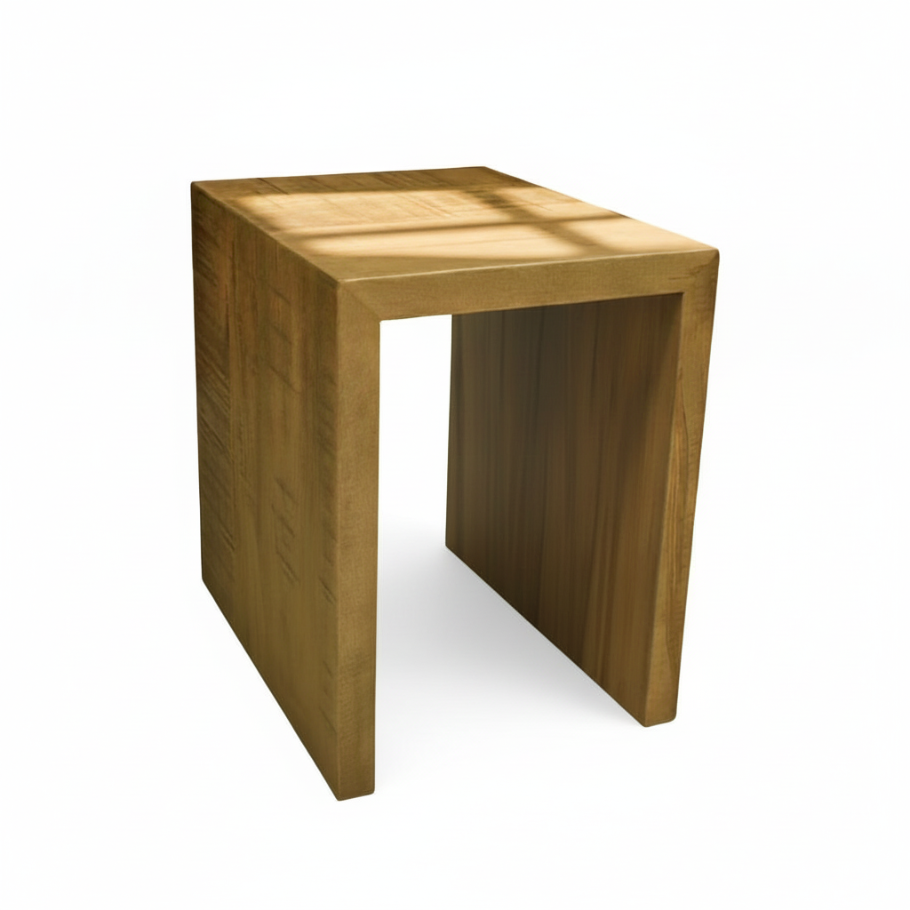 Wooden side table on a white background