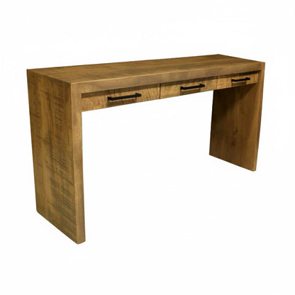 Wooden desk with two drawers on a white background