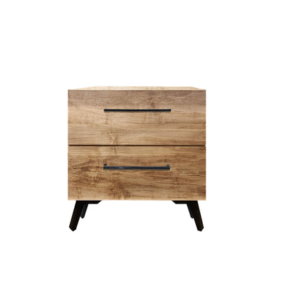 Wooden nightstand with two drawers on a white background, featuring the TC Furniture logo.