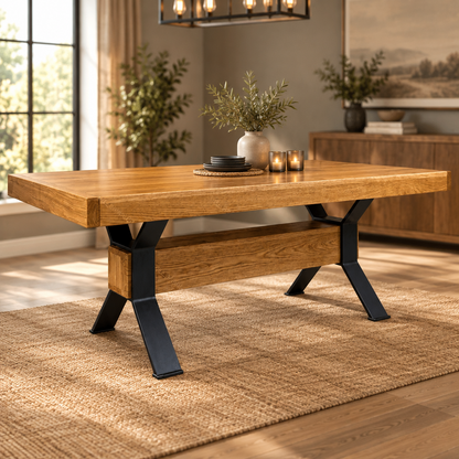 Ratcliffe Solid Wood Top With Metal Base Dining Table