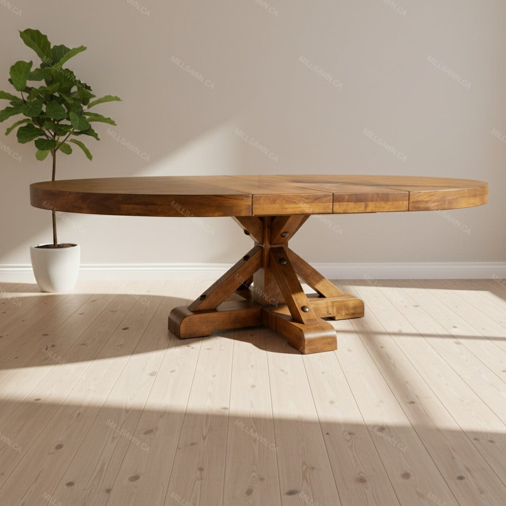 Strand Solid Wood Round Dining Table With Center Leaves