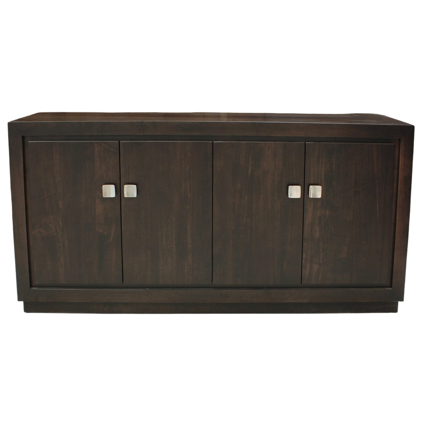 Dark wood cabinet with four doors on a white background