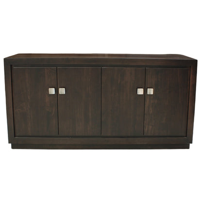 Dark wood cabinet with four doors on a white background