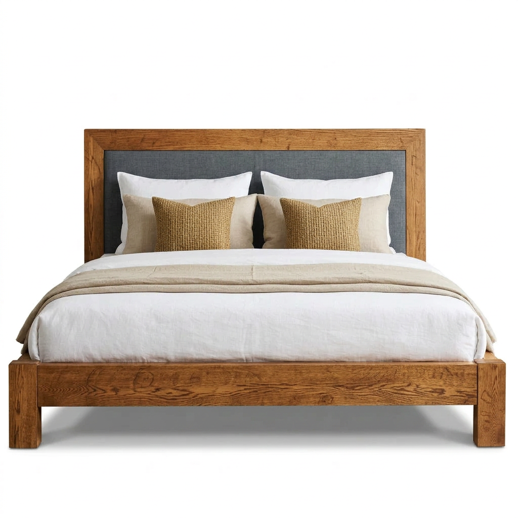 Thornhill Solid Wood Bed With Fabric Headboard