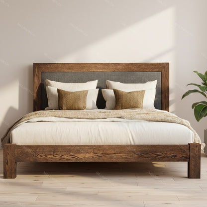 Thornhill Solid Wood Bed With Fabric Headboard