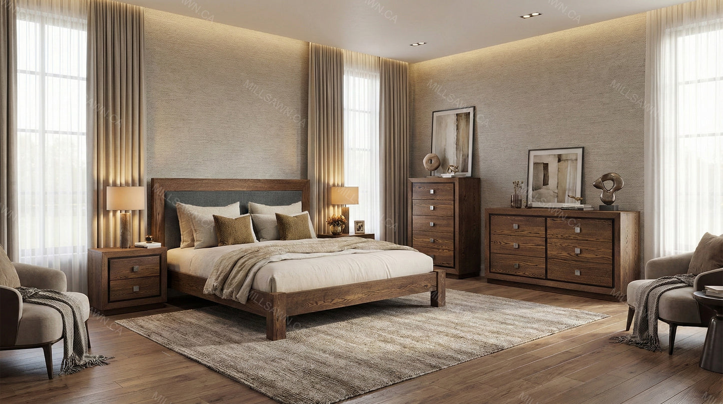 Thornhill Solid Wood Bed With Fabric Headboard