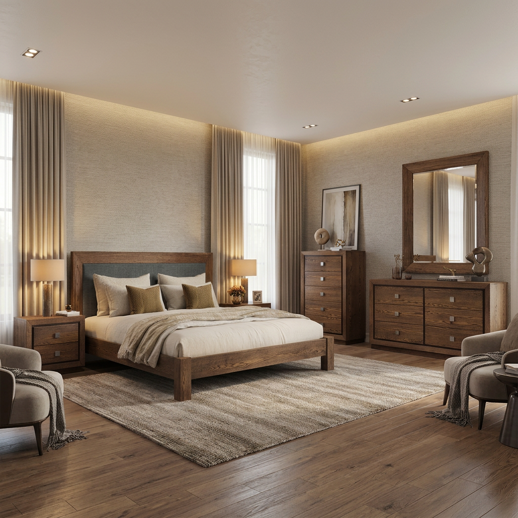 Thornhill Solid Wood Bed With Fabric Headboard