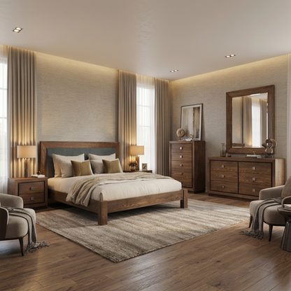 Thornhill Solid Wood Bed With Fabric Headboard
