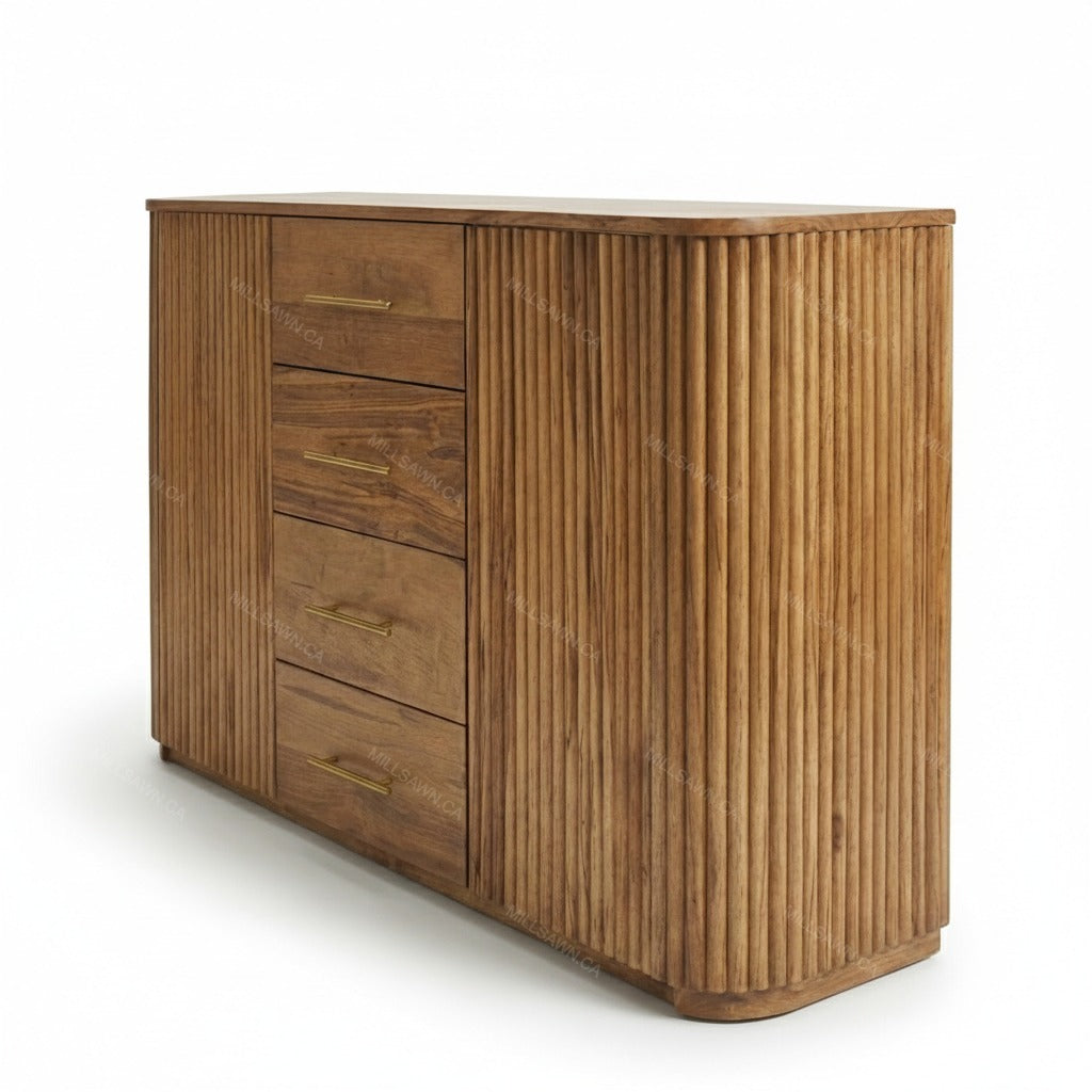 Vallery Solid Wood Sideboard With Fluted Doors