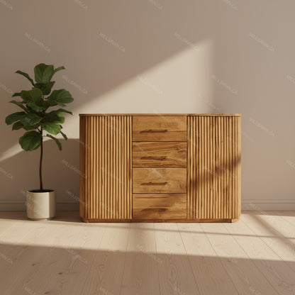 Vallery Solid Wood Sideboard With Fluted Doors