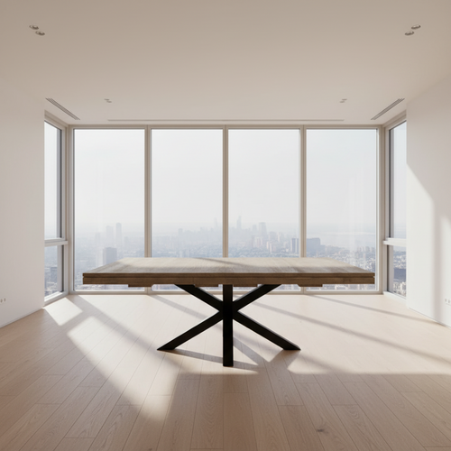 Luxora Solid Wood Top With Metal Base Dining Table