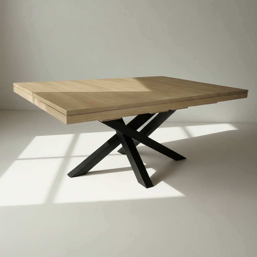 Luxora Solid Wood Top With Metal Base Dining Table