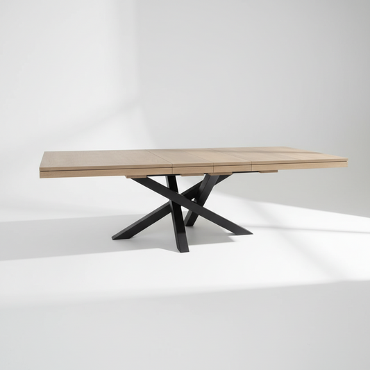 Luxora Solid Wood Top Table With Metal base + 2-12" center Leaves